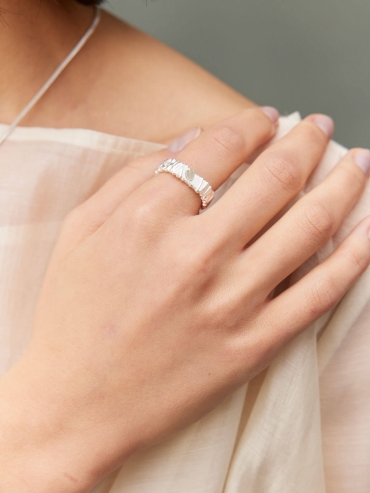 Silver Green & White Jade Impression Ring