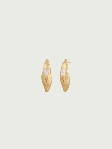 Gold White Jade Impression Stud Earrings