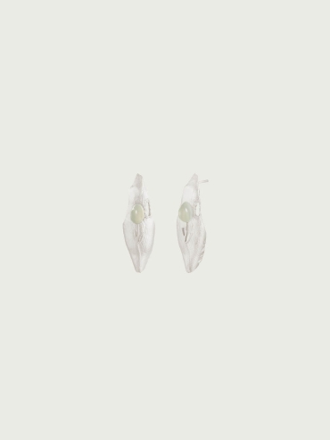 Silver Green & White Jade Impression Stud Earrings