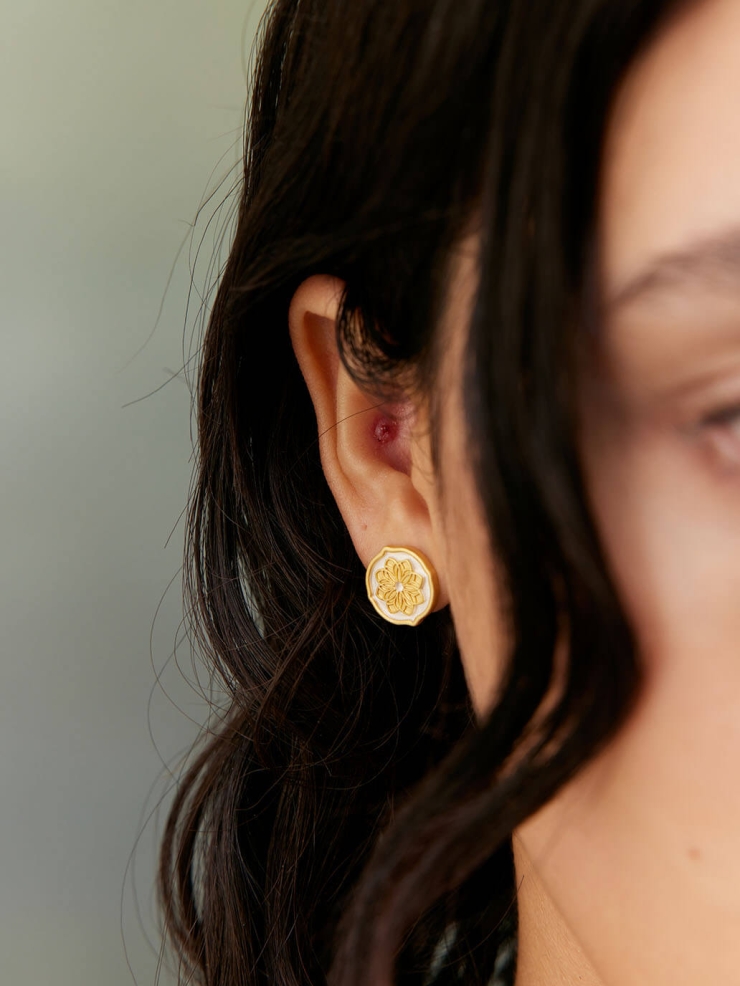 Gold & Silver Persimmon Calyx Stud Earrings