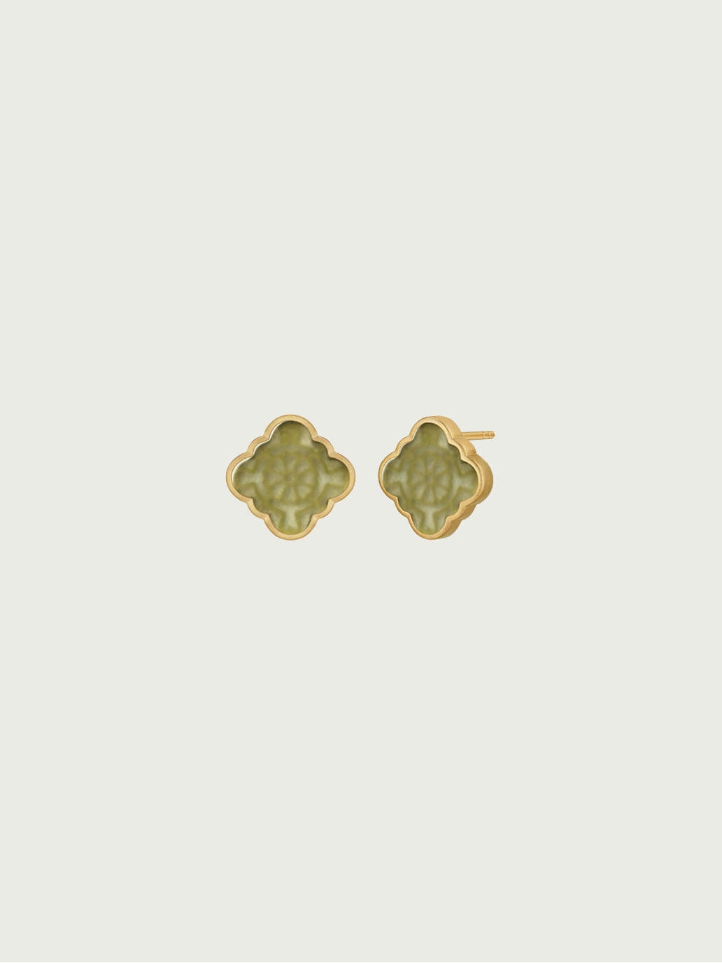 Gold Green Jade Persimmon Calyx Stud Earrings-Small