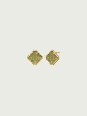 Gold Green Jade Persimmon Calyx Stud Earrings-Small