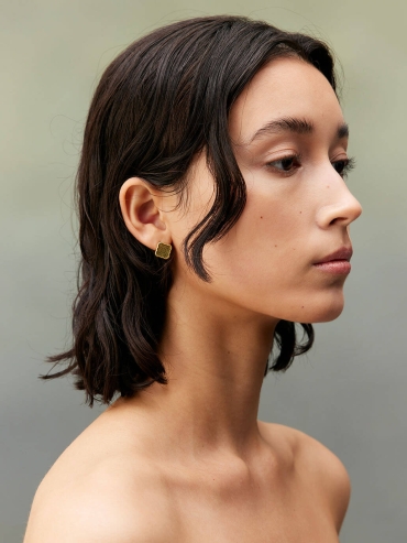 Gold Green Jade Persimmon Calyx Stud Earrings-Small