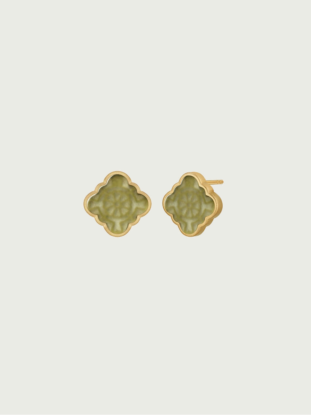 Gold Green Jade Persimmon Calyx Stud Earrings-Large