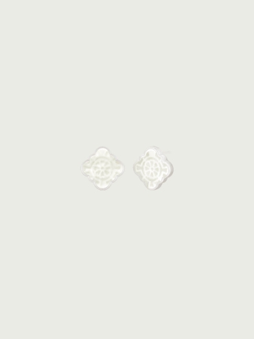 Silver White Jade Persimmon Calyx Stud Earrings-Small