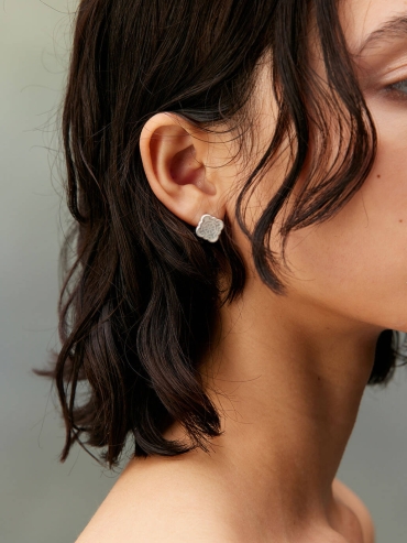 Silver White Jade Persimmon Calyx Stud Earrings-Small