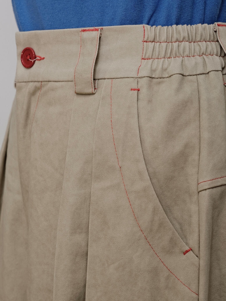 Khaki Pleated Balloon Trousers