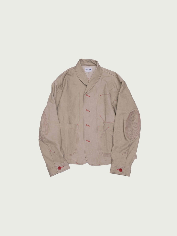 Beige-Grey Notched Lapel Utility Jacket