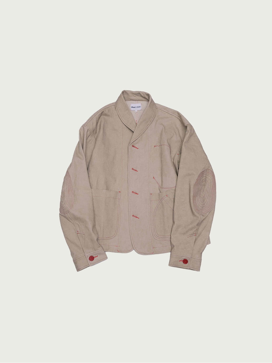 Beige-Grey Notched Lapel Utility Jacket