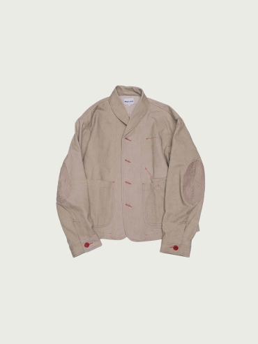 Beige-Grey Notched Lapel Utility Jacket