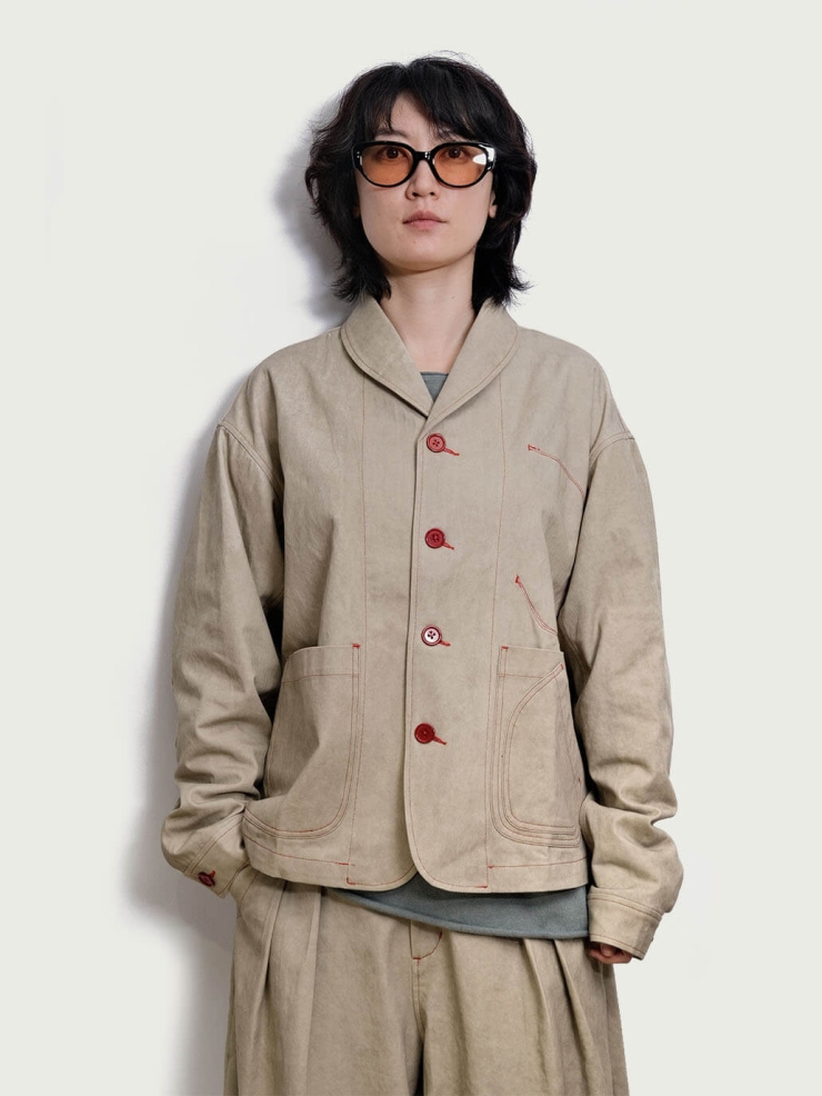 Beige-Grey Notched Lapel Utility Jacket