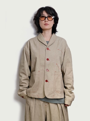 Beige-Grey Notched Lapel Utility Jacket