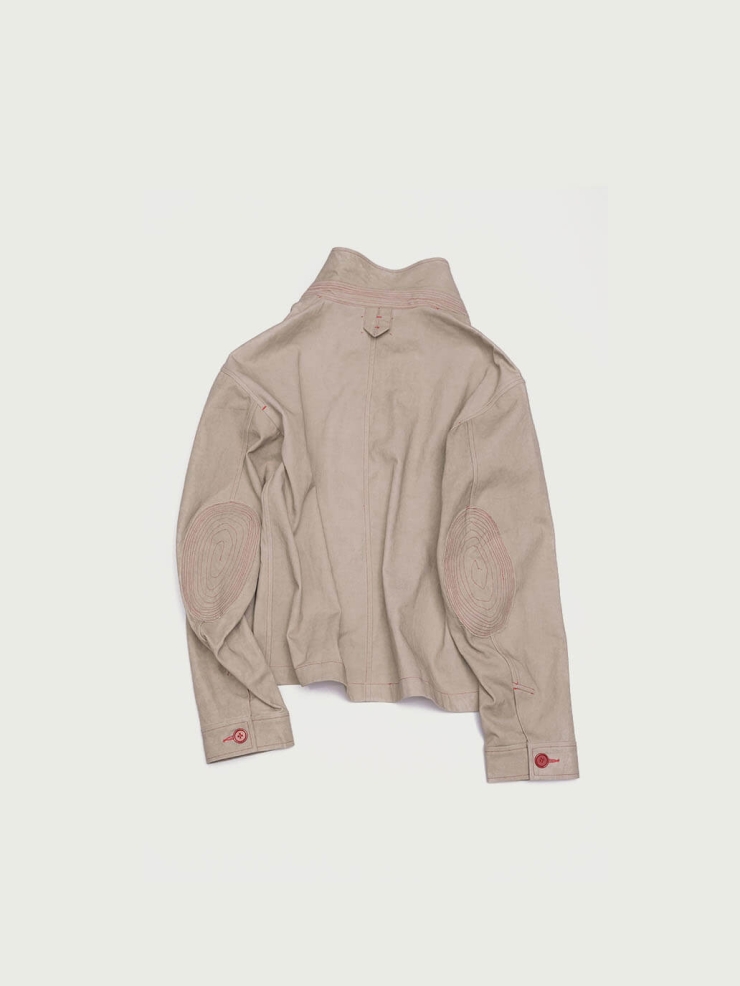 Beige-Grey Notched Lapel Utility Jacket