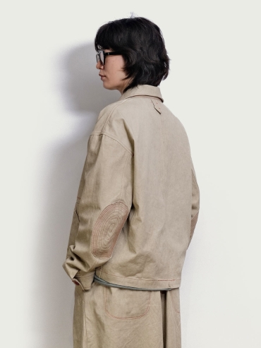 Beige-Grey Notched Lapel Utility Jacket