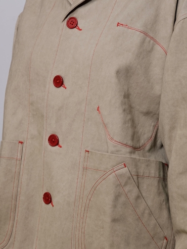 Beige-Grey Notched Lapel Utility Jacket