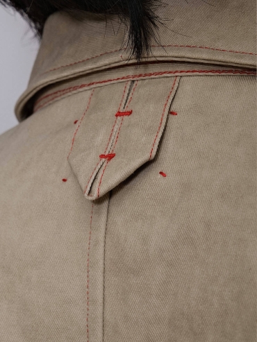 Beige-Grey Notched Lapel Utility Jacket