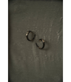 HANYING Black Enamel Textured Hoops (Gold)