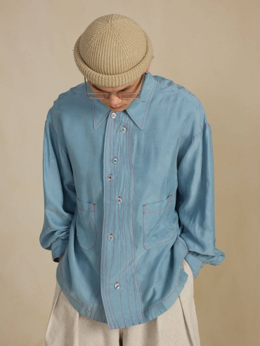 Blue Cupro Notched Collar Shirt