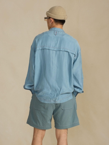 Blue Cupro Notched Collar Shirt