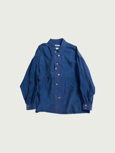 Navy Cupro Notched Collar Shirt