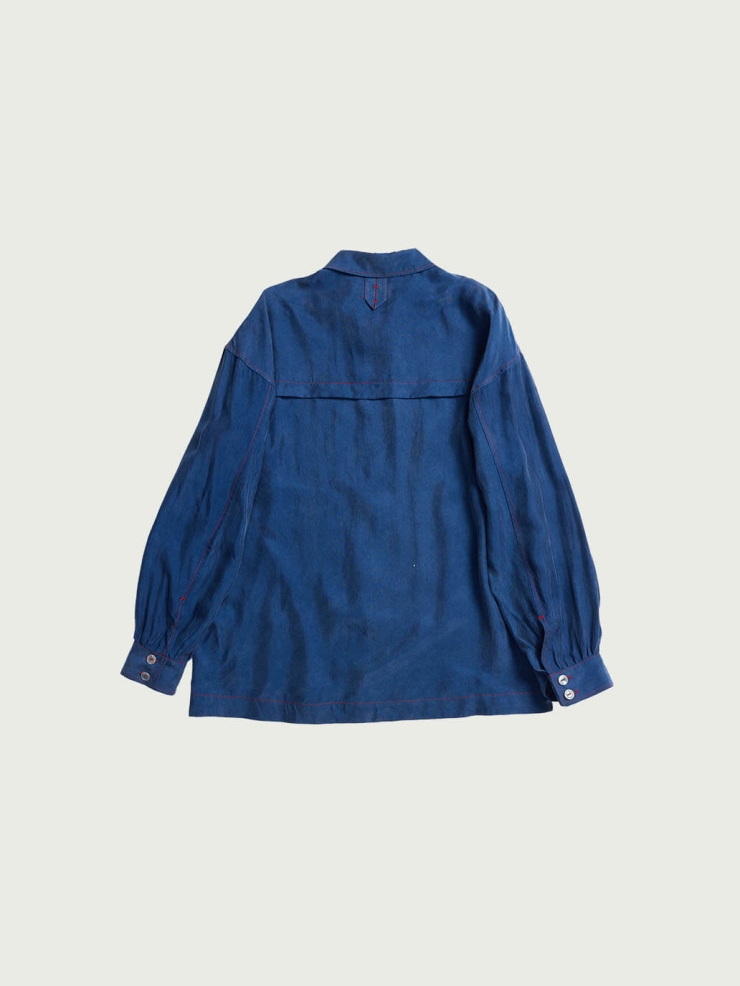 Navy Cupro Notched Collar Shirt