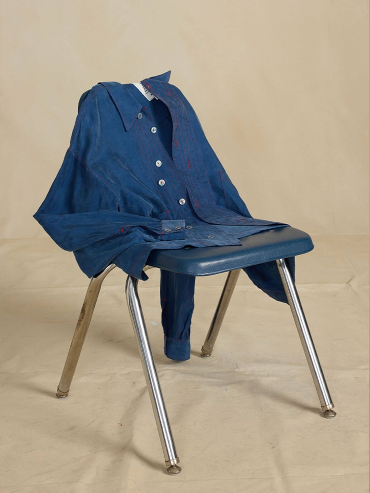 Navy Cupro Notched Collar Shirt