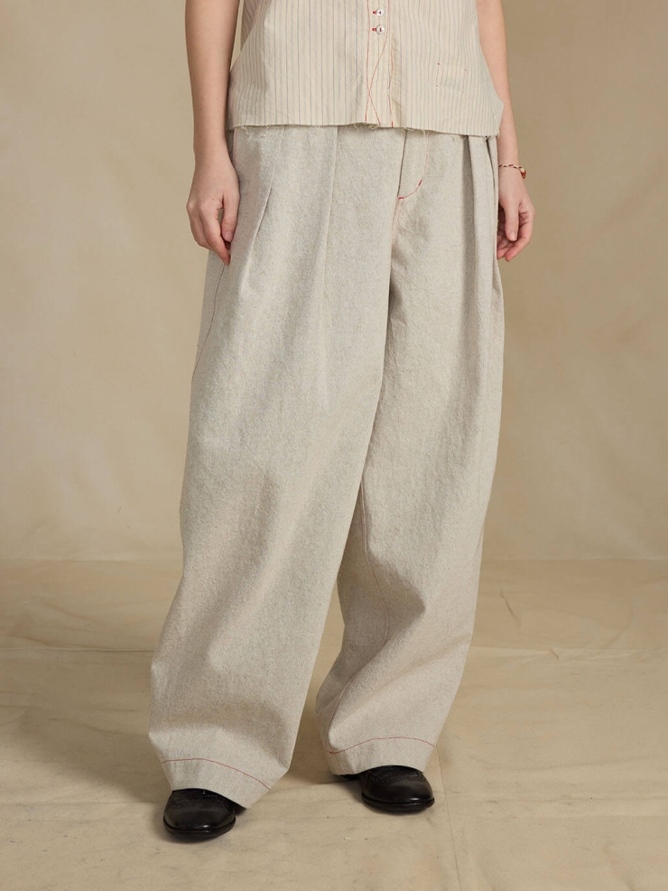 Beige-Grey Vintage Loose Trousers