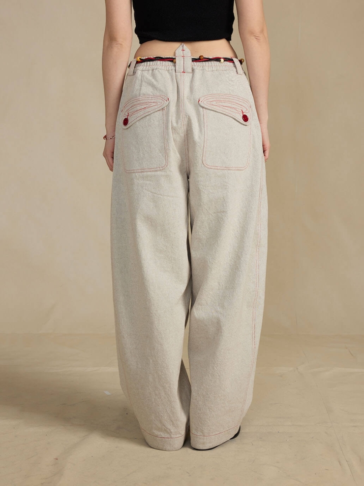 Beige-Grey Vintage Loose Trousers