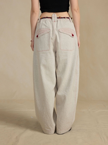 Beige-Grey Vintage Loose Trousers