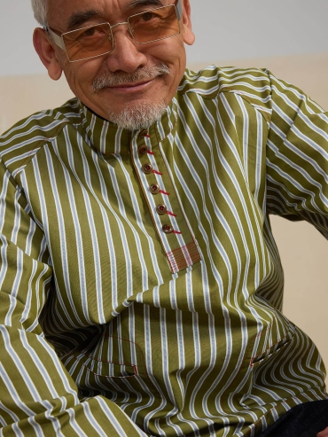 Green Stripes Raglan Sleeve Pullover Shirt