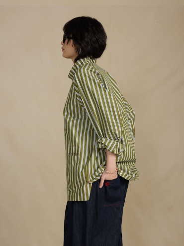 Green Stripes Raglan Sleeve Pullover Shirt