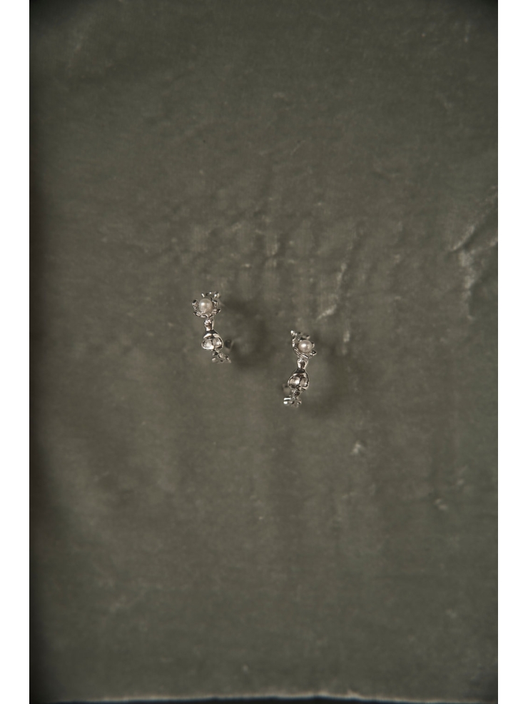HANYING Silver FLORAL SKULL EARRINGS