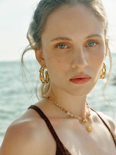 Gold Sunrise Knot Hoop Earrings