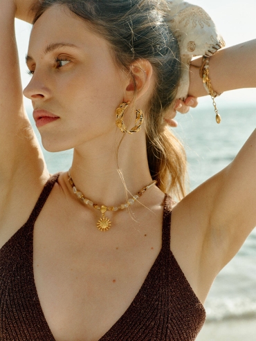 Gold Sunrise Knot Hoop Earrings