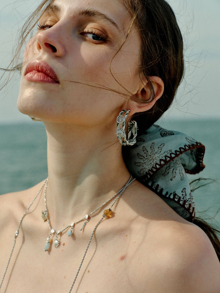 Silver Sunrise Knot Hoop Earrings