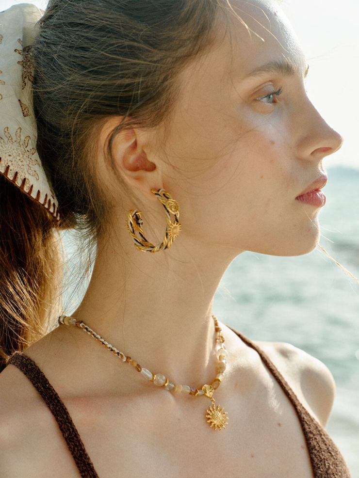 Gold Sunrise Knot Hoop Earrings