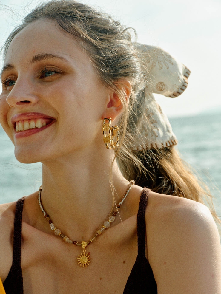 Gold Sunrise Knot Hoop Earrings