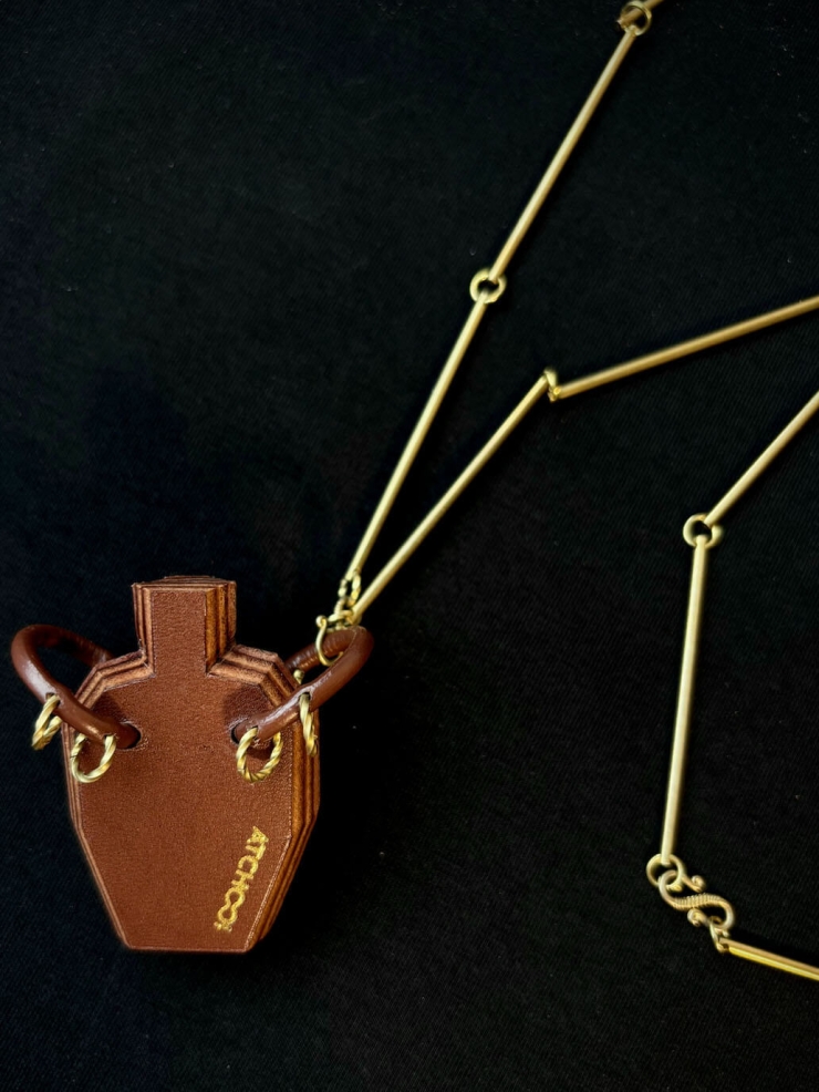 Vintage-Style Handcrafted Leather Vase Sculpture Pendant