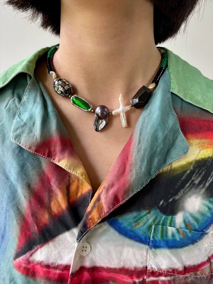 Vintage-Style Faceted Leather Fine Multigem Necklace