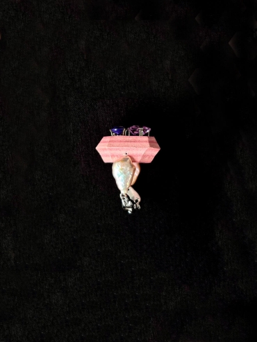 Pink Handcrafted Faceted Leather Zircon&Pearl Ring