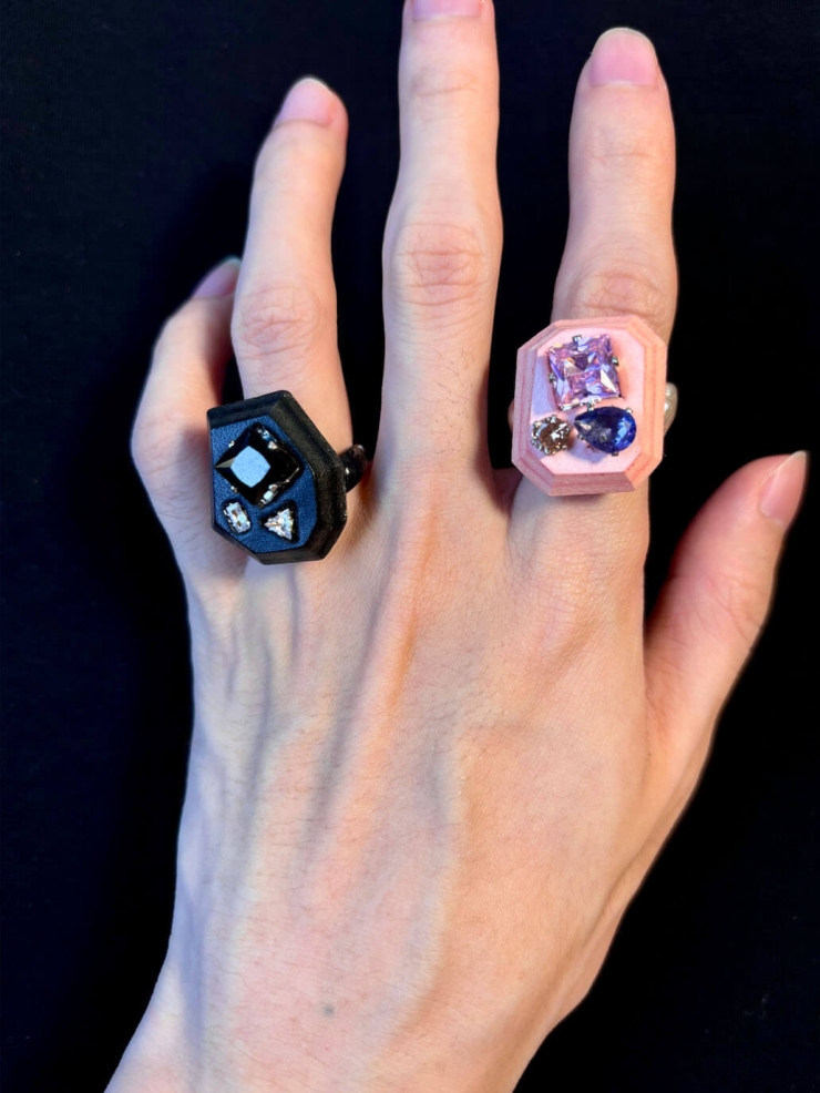 Pink Handcrafted Faceted Leather Zircon&Pearl Ring