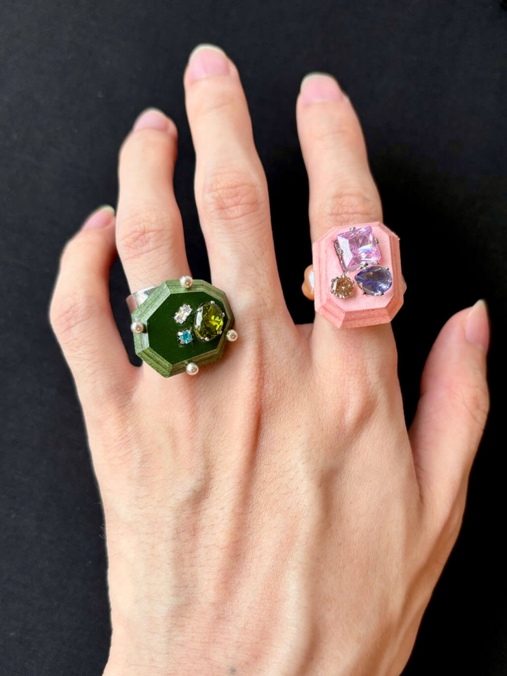 Green Handcrafted Faceted Leather Zircon Ring