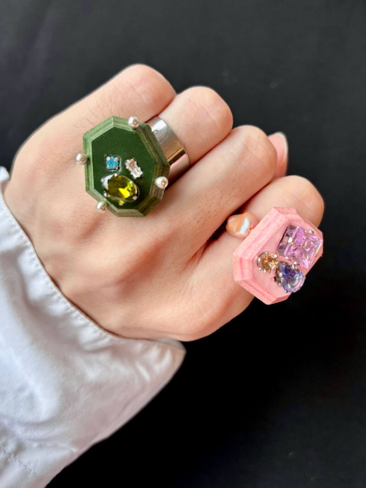 Green Handcrafted Faceted Leather Zircon Ring