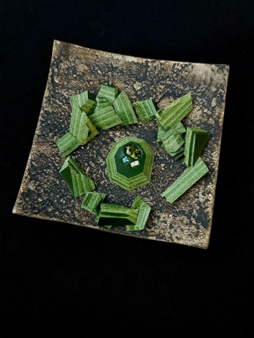 Green Handcrafted Faceted Leather Zircon Ring