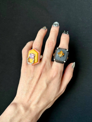 Yellow Handcrafted Faceted Leather Zircon & Pearl Ring