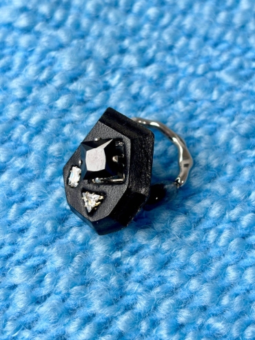 Black Handcrafted Faceted Leather Zircon & Black Crystal Ring