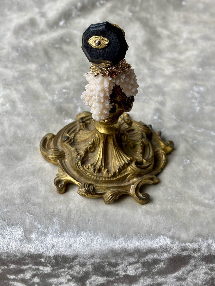 Black Handcrafted Faceted Leather Coral Earring-Single