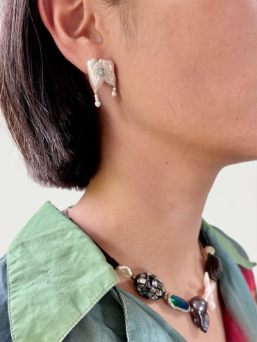 White Pearl Opal Earring-Single