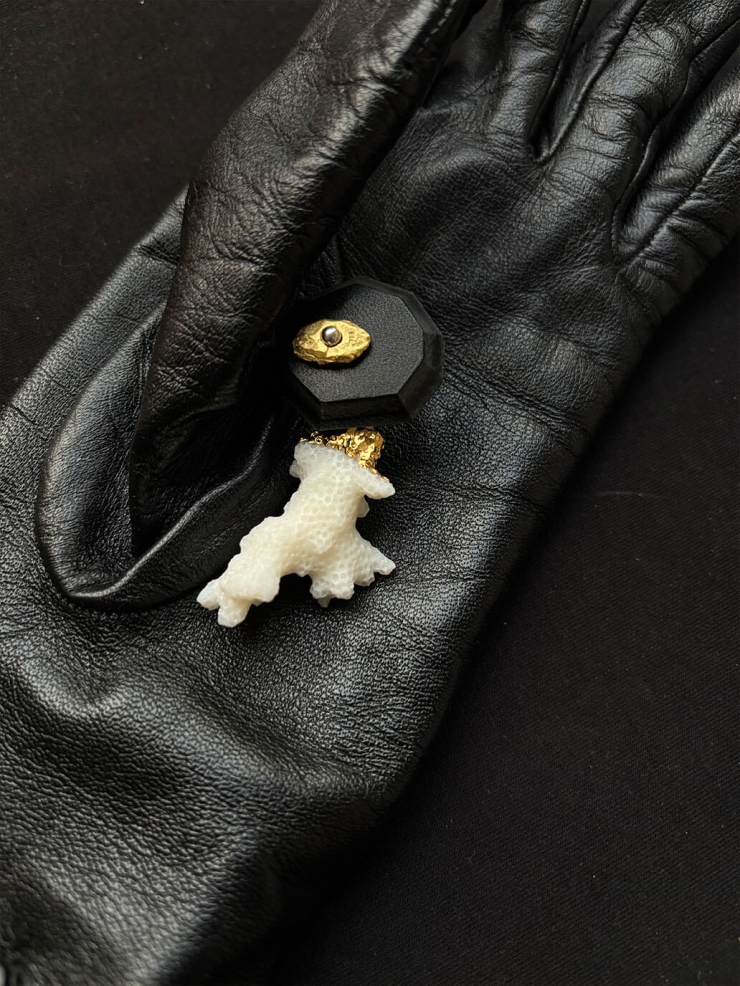 Black Handcrafted Faceted Leather Coral Earring-Single