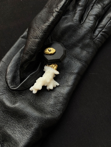 Black Handcrafted Faceted Leather Coral Earring-Single